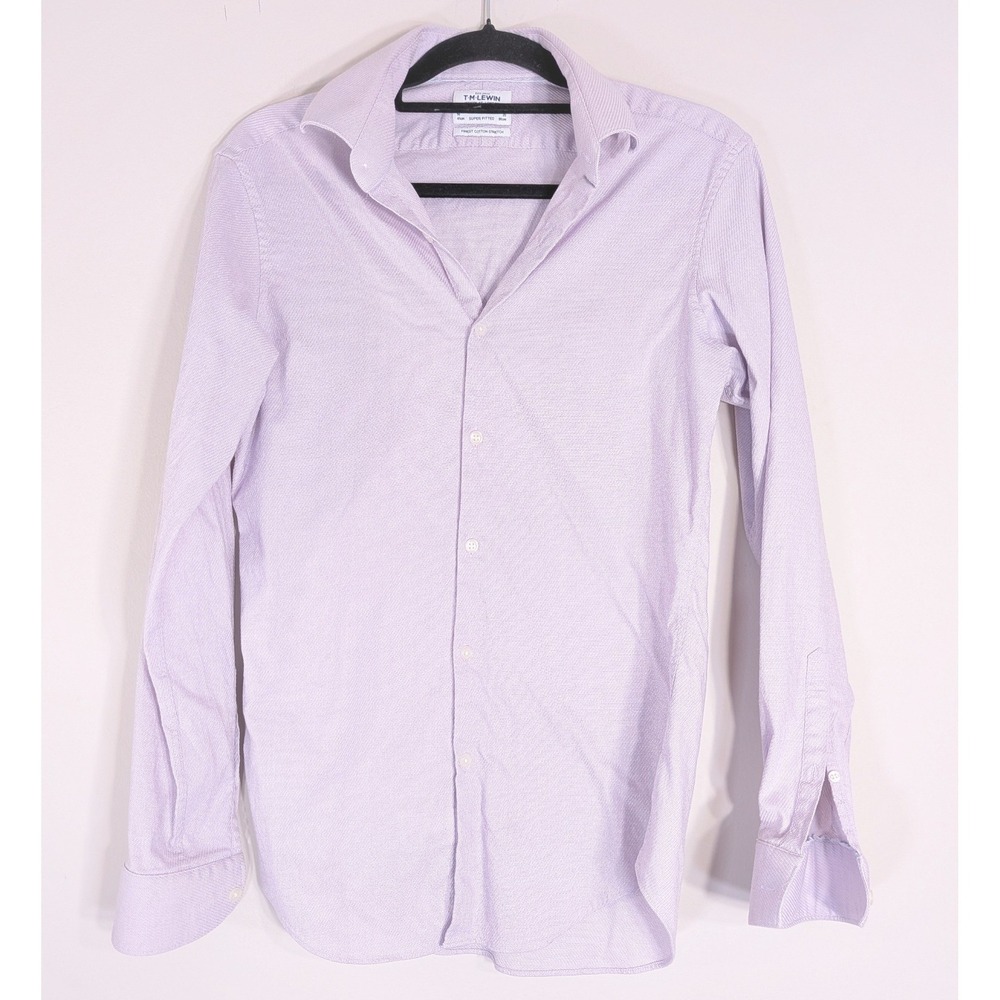 T.M. Lewin Purple Button Down; Super Fitted, Cotton Stretch, 16 35